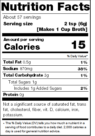 Nutrition facts for Chicken Soup Base, 6 × 12 oz
