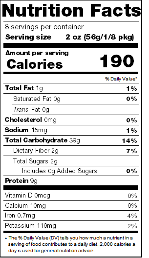 Nutrition facts for Egg White Wide Noodles