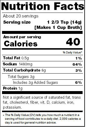 Nutrition facts for French Onion Soup Base, 6 × 10 oz