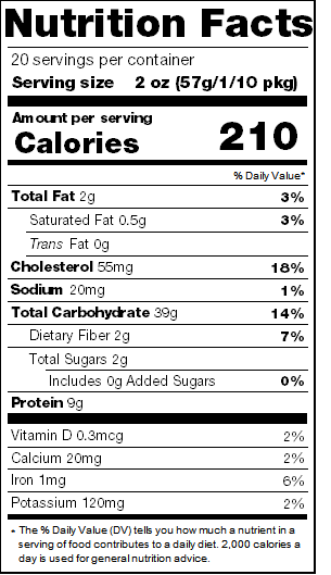 Nutrition facts for Homestyle Bulk Wide Noodles