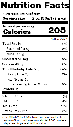 Nutrition facts for Spinach Noodles, 14 oz