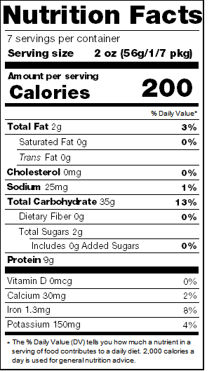 Nutrition facts for Vegetable Mix Noodles, 14 oz