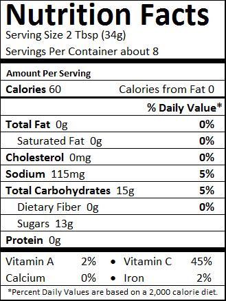 Nutrition facts for MILD Pepper Mustard, 6 × 9.5 oz