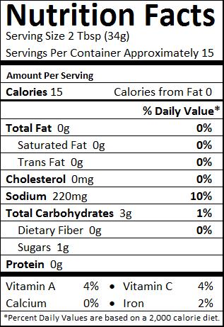 Nutrition facts for HOT Chunky Salsa, 6 × 16 oz